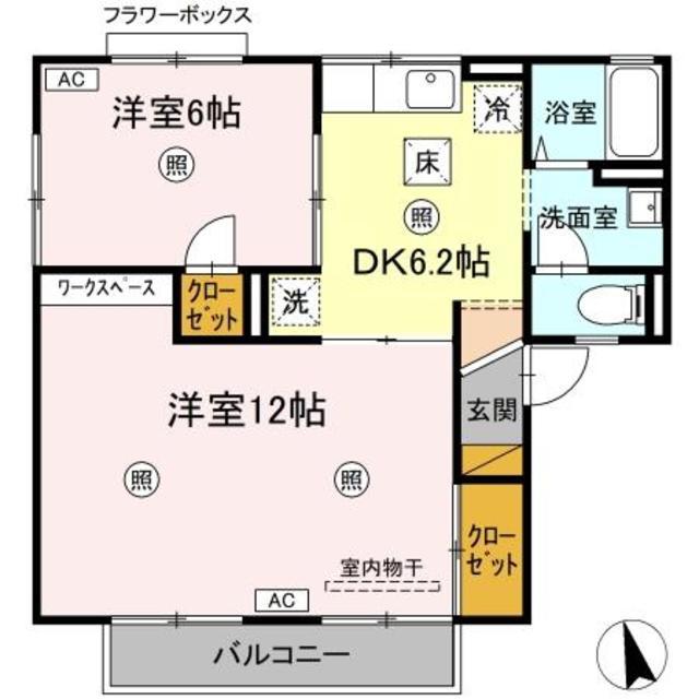 メゾン森PARTIII・V V棟(2DK/1階)の間取り写真