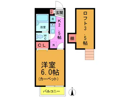 サン・フェリア(1K/2階)の間取り写真