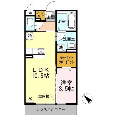 D-ROOM五福(1LDK/1階)の間取り写真