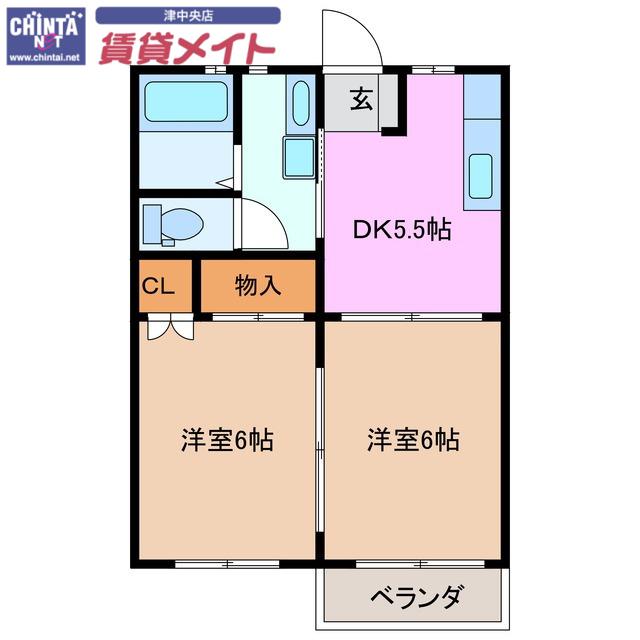 ハイツドヌールB棟(2K/2階)の間取り写真