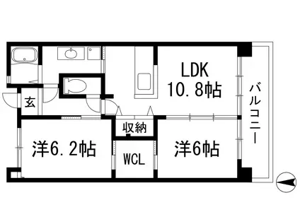 グリーンヒルズ仁川1号棟(2LDK/4階)の間取り写真