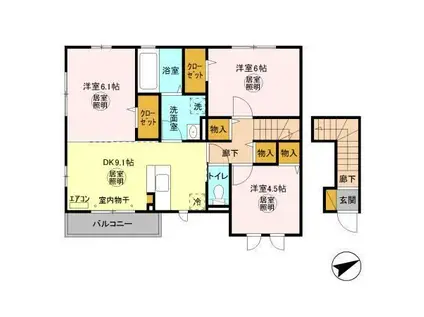 パークドオートムF棟(3DK/2階)の間取り写真