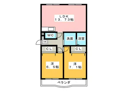 グランディーハイツ西可児(2LDK/5階)の間取り写真