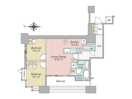 ブランズタワー南堀江(2LDK/10階)の間取り写真