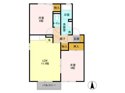 グランオーク F(2LDK/2階)の間取り写真