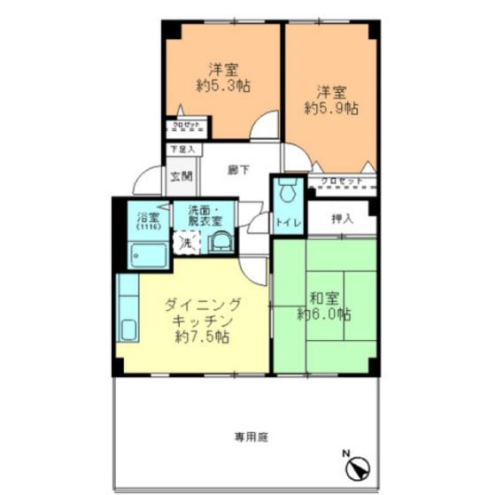フォブール山崎(3DK/1階)の間取り写真