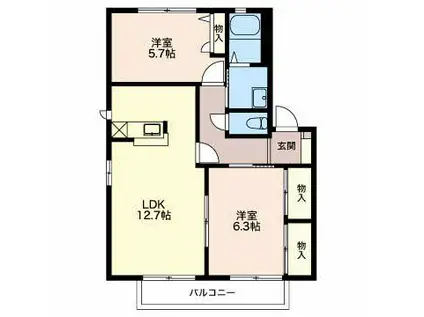 フォンティーヌ今泉(2LDK/2階)の間取り写真