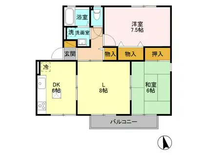 スプリングパーク横田C(2LDK/1階)の間取り写真