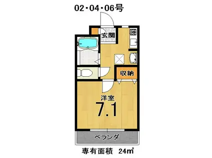 パルシャス深草(1K/3階)の間取り写真