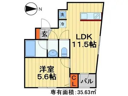 シャトーライフ千葉I(1LDK/2階)の間取り写真