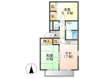あおなみ線 稲永駅 徒歩12分 2階建 築28年(2DK/2階)の間取り写真
