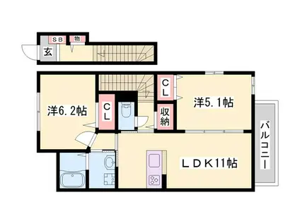 シャーメゾン YOU A棟(2LDK/2階)の間取り写真