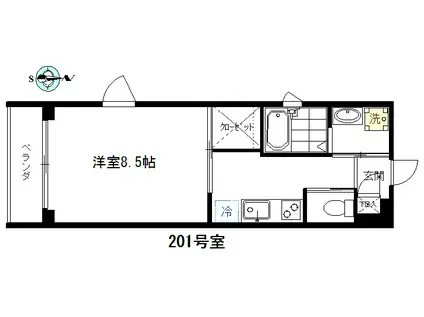 カーサビアンカ(1K/2階)の間取り写真