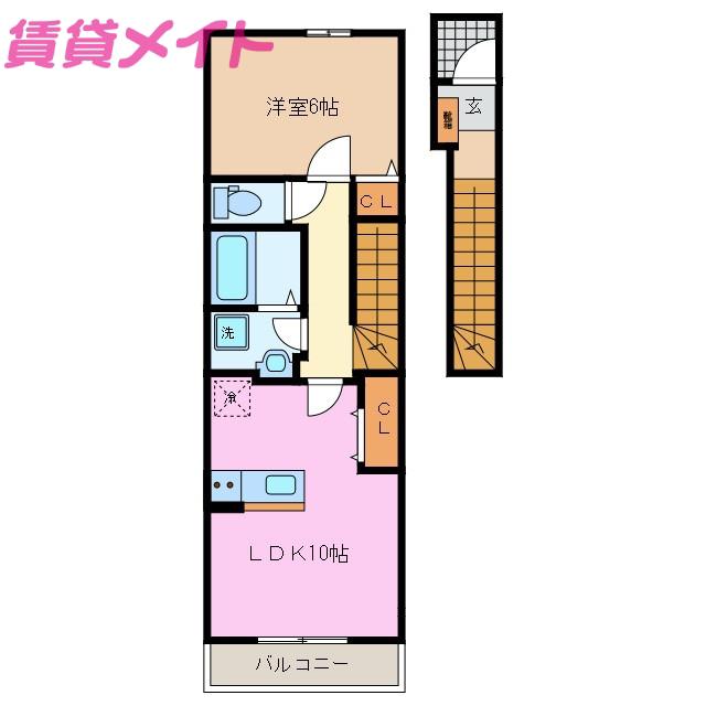 オリヴェート B(1LDK/2階)の間取り写真