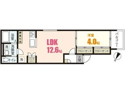 DELICA祇園新橋北(1LDK/3階)の間取り写真
