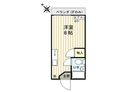 プライム徳山(ワンルーム/2階)の間取り写真