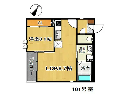 GRANDTICサンメゾン博多I(1LDK/1階)の間取り写真
