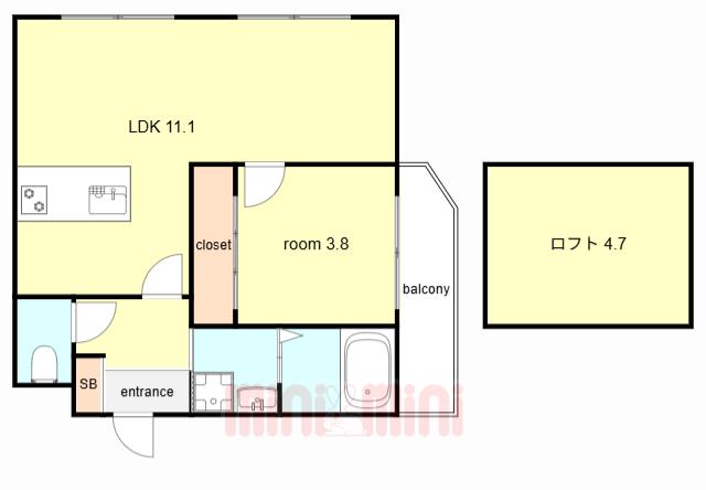 MICAELENOKURAKUEN(1LDK/1階)の間取り写真