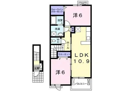 エスペランサ木原B(2LDK/2階)の間取り写真