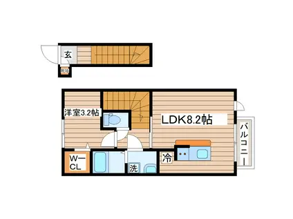 ガス割 第八弾 THE ROOM 南仙台駅A(1LDK/2階)の間取り写真