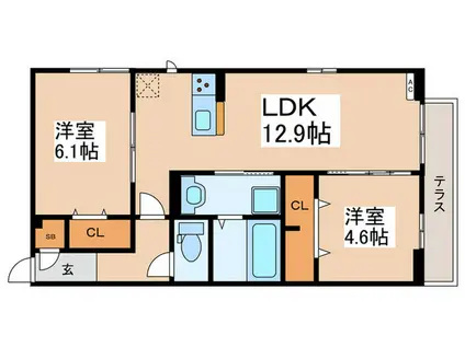 ブランエール白鳥(2LDK/1階)の間取り写真