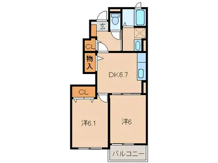 ボニート・スールス マノ(2DK/1階)の間取り写真