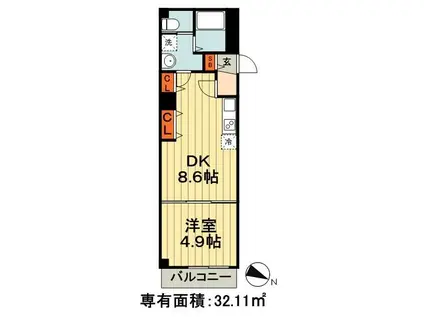 フィリップ蘇我(1DK/4階)の間取り写真