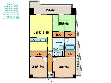 パインパレス(3LDK/6階)の間取り写真