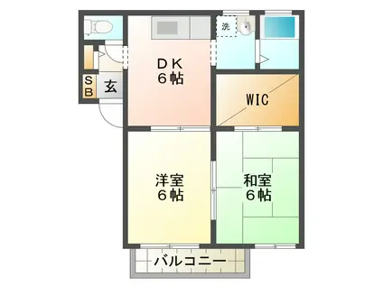 サン・クレール C(2DK/1階)の間取り写真
