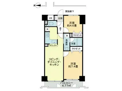 パシフィック五橋(2LDK/4階)の間取り写真