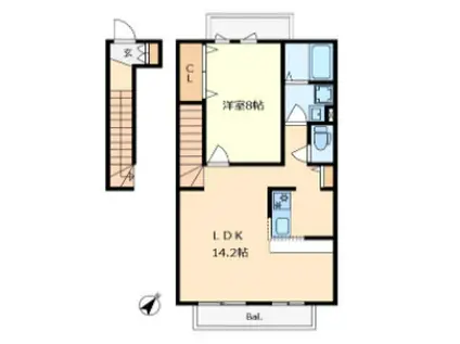 スウィート ホーム(1LDK/2階)の間取り写真