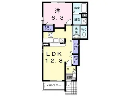 プリムベール(1LDK/1階)の間取り写真