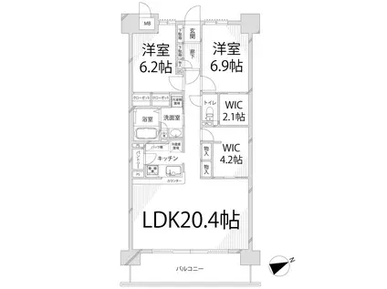 キャッスルコート神田町(2LDK/8階)の間取り写真