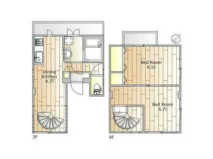 ウエスト HILL(2DK/3階)の間取り写真