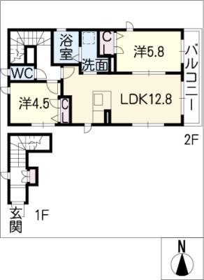 レフィアント城山(2LDK/2階)の間取り写真