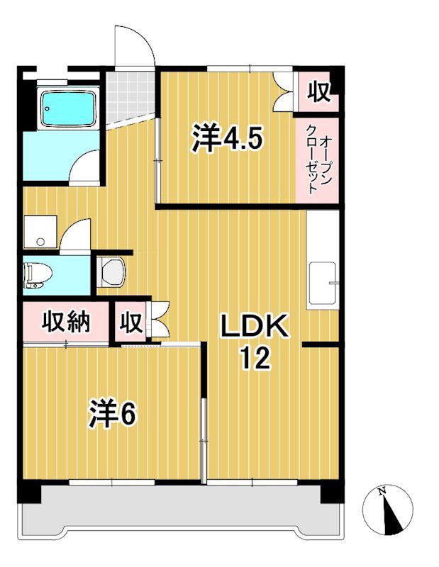 フェリース日立(2LDK/2階)の間取り写真