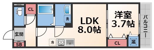 アート小若江(1LDK/1階)の間取り写真