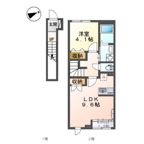 アジュール東福原(1LDK/2階)の間取り写真