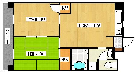 コーポカワチ(2LDK/4階)の間取り写真