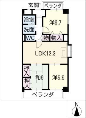 プレシオン猫洞(3LDK/3階)の間取り写真