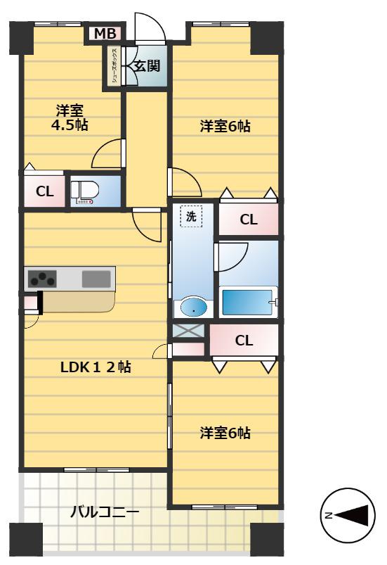 フローラル東葛西VI(3LDK/3階)の間取り写真