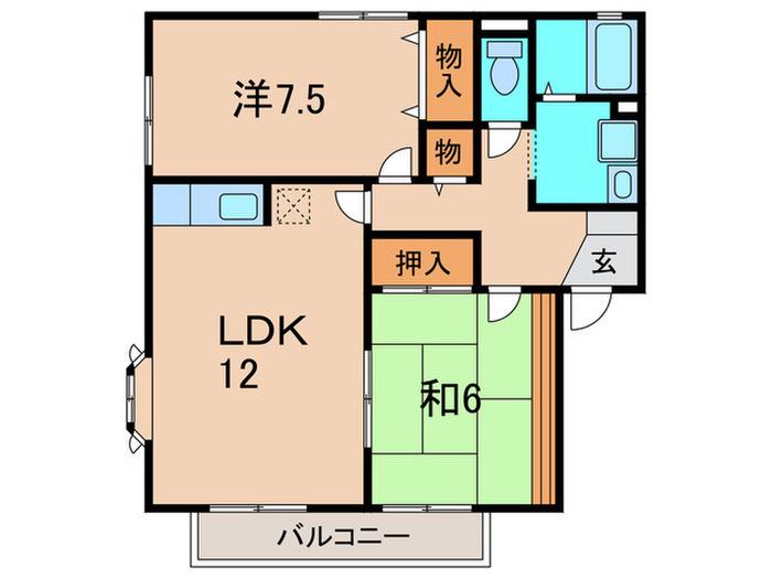 ガーデンスクエア伊丹B棟(2LDK/2階)の間取り写真