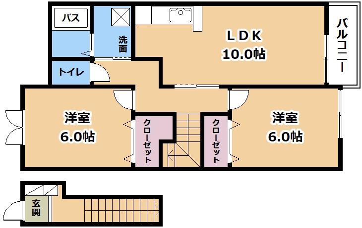 サンリットシェーネA(2LDK/2階)の間取り写真