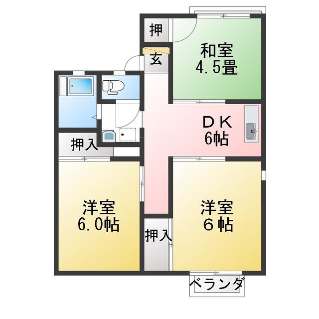 ハイツヨコヤマ(3DK/2階)の間取り写真