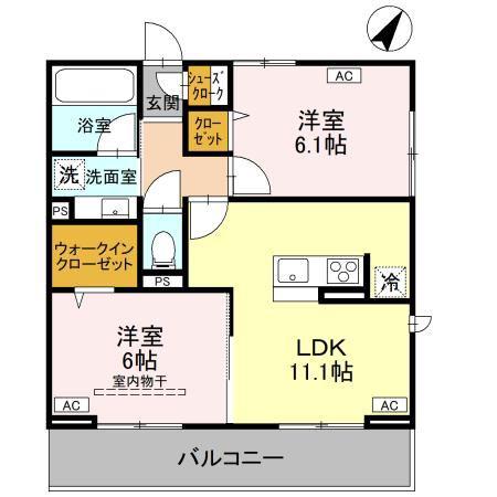 ノーブルラフィネ万平町 A(2LDK/2階)の間取り写真