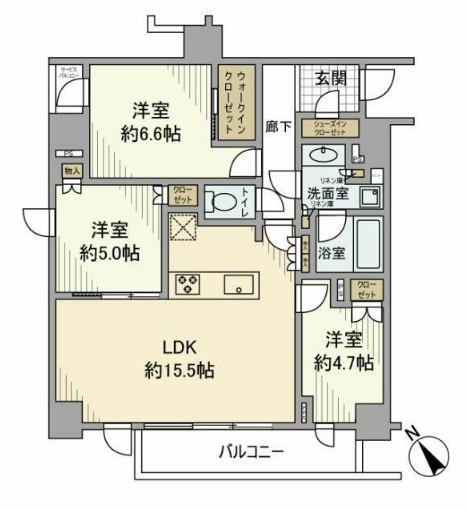 ピアース柿の木坂(3LDK/2階)の間取り写真