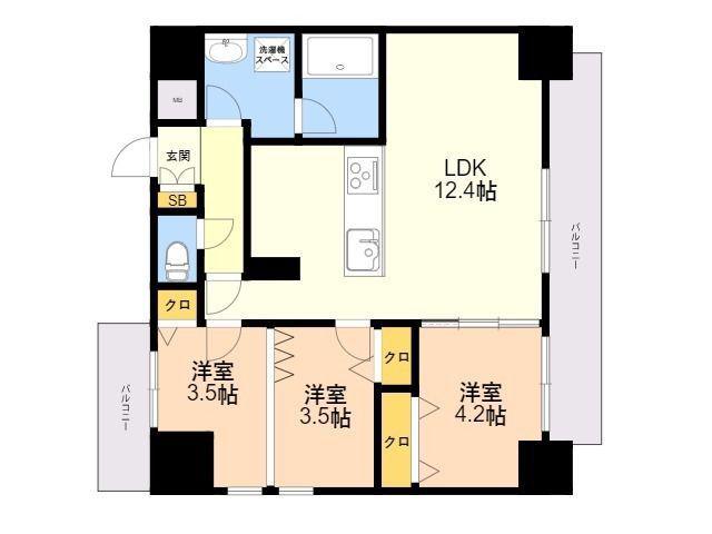 MODERN PALAZZO博多駅東(3LDK/11階)の間取り写真