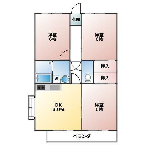 サリール立野(3DK/2階)の間取り写真