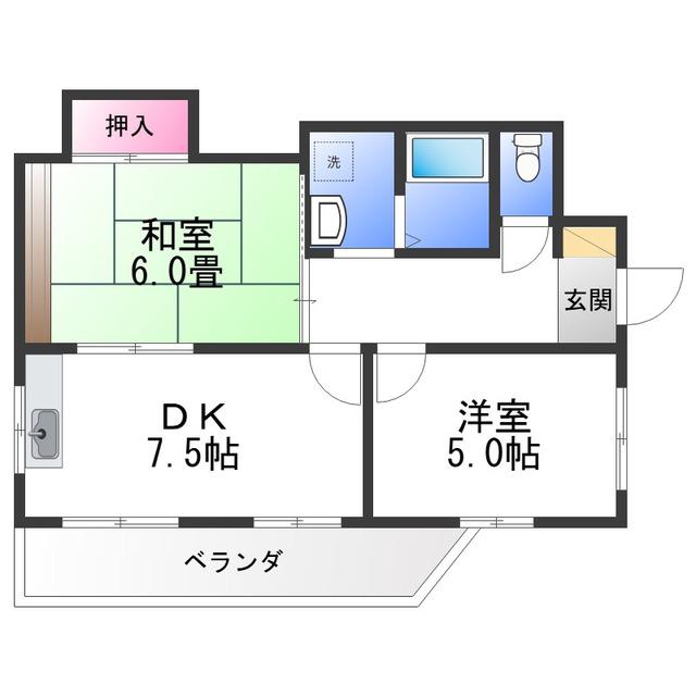 エスポワールイワタ2(2DK/1階)の間取り写真