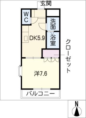 プリムール フジ(1DK/2階)の間取り写真